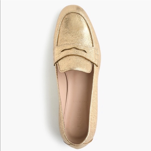 NIB J.Crew Gold Leather Metallic Loafers size 10 - Picture 3 of 9